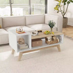 Table basse Costway 43 avec plateau étagé et compartiments de rangement