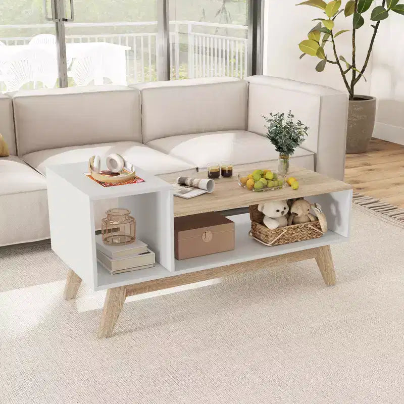 Table basse Costway 43 avec plateau étagé et compartiments de rangement