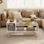 Table basse Costway 43 avec plateau étagé et compartiments de rangement