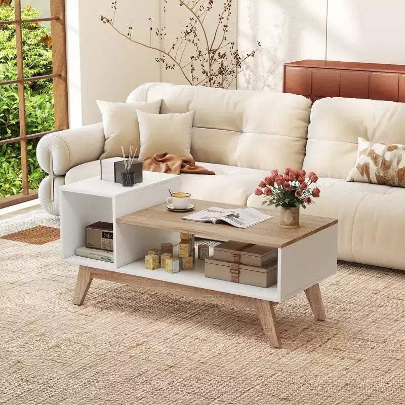 Table basse Costway 43 avec plateau étagé et compartiments de rangement