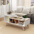Table basse Costway 43 avec plateau étagé et compartiments de rangement