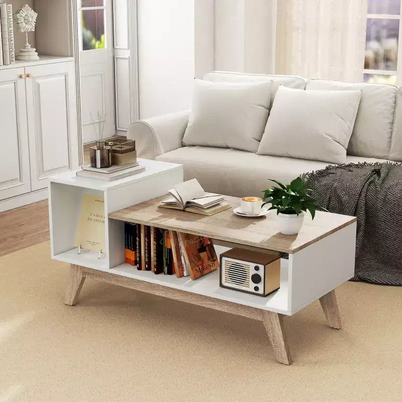 Table basse Costway 43 avec plateau étagé et compartiments de rangement