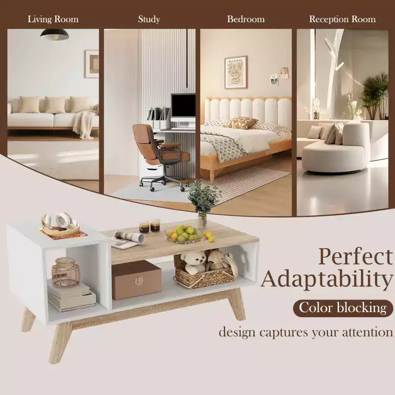 Table basse Costway 43 avec plateau étagé et compartiments de rangement