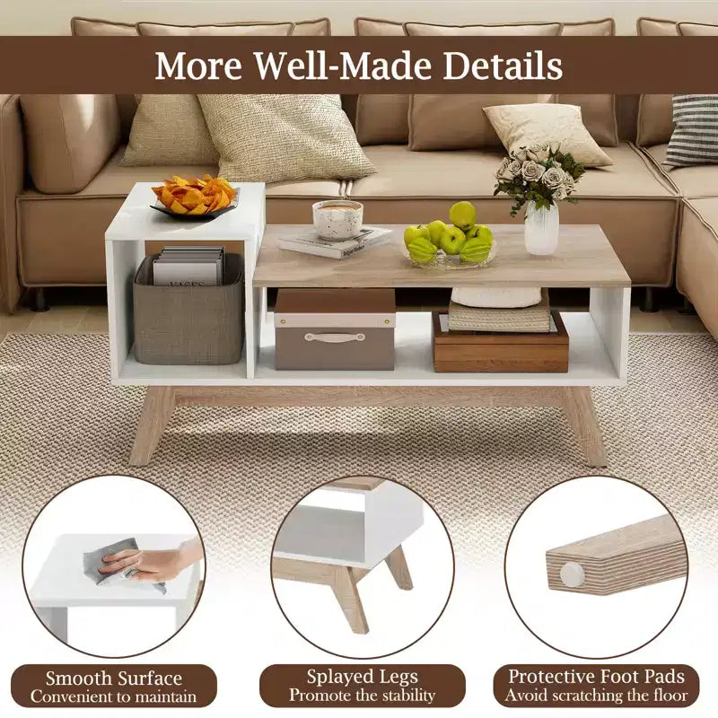 Table basse Costway 43 avec plateau étagé et compartiments de rangement