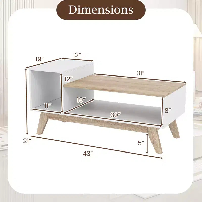 Table basse Costway 43 avec plateau étagé et compartiments de rangement