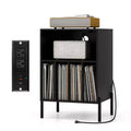 Costway Record Player Stand w/ Charging Station 5 Storage Compartments Anti-toppling Kits