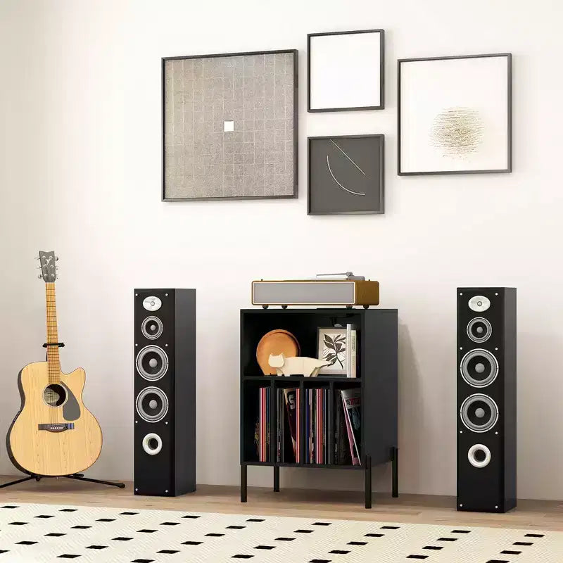 Meuble pour Platine Vinyle Costway avec Station de Charge 5 Compartiments de Rangement Kits Anti-basculement