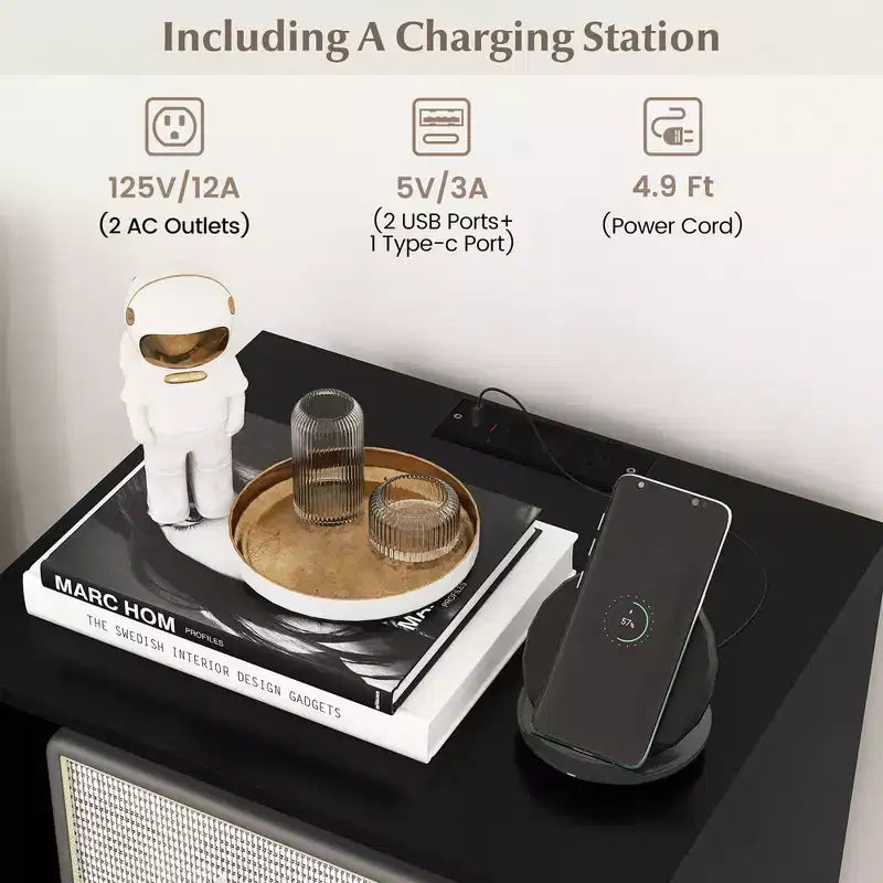 Meuble pour Platine Vinyle Costway avec Station de Charge 5 Compartiments de Rangement Kits Anti-basculement