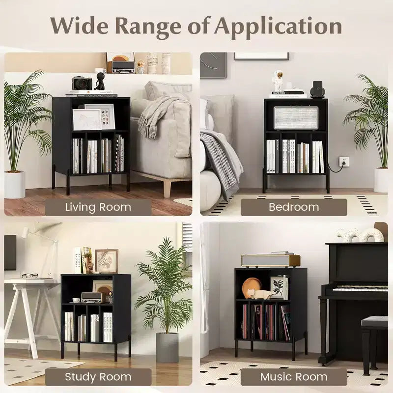 Meuble pour Platine Vinyle Costway avec Station de Charge 5 Compartiments de Rangement Kits Anti-basculement