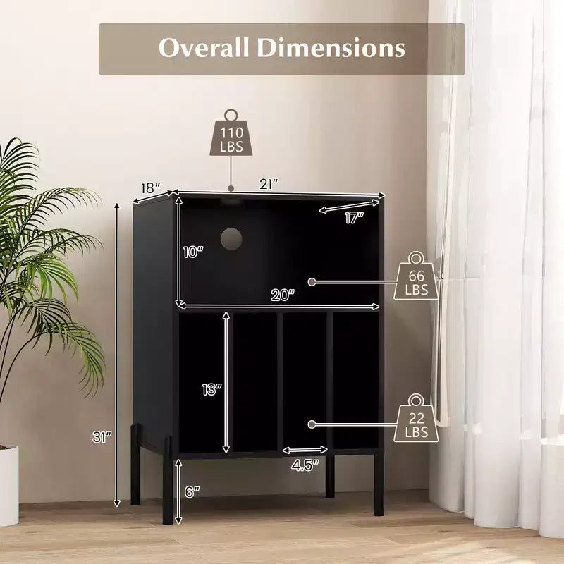 Meuble pour Platine Vinyle Costway avec Station de Charge 5 Compartiments de Rangement Kits Anti-basculement
