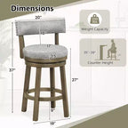 Costway Lot de 2 tabourets de bar pivotants rembourrés Chaises de cuisine en bois hauteur comptoir Gris