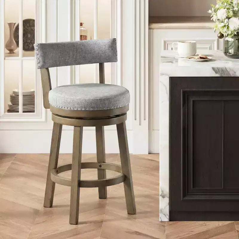 Costway Lot de 2 tabourets de bar pivotants rembourrés Chaises de cuisine en bois hauteur comptoir Gris
