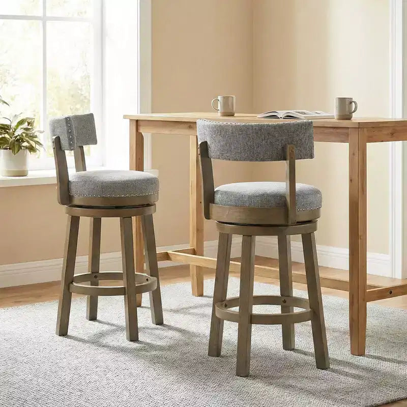 Costway Lot de 2 tabourets de bar pivotants rembourrés Chaises de cuisine en bois hauteur comptoir Gris
