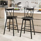 Costway Lot de 2 tabourets de bar Windsor 73,7 cm pivotants en bois d'hévéa chaises de salle à manger assise spacieuse Noir