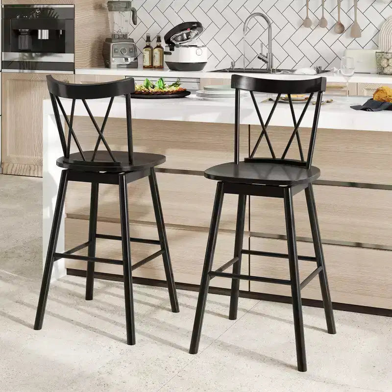 Costway Lot de 2 tabourets de bar Windsor 73,7 cm pivotants en bois d'hévéa chaises de salle à manger assise spacieuse Noir