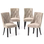 Costway Upholstered Dining Chairs Set of 4 Tufted Wingback Chairs w/ Solid Wood Legs