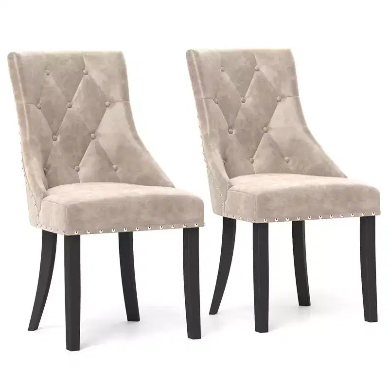 Lot de 4 chaises de salle à manger rembourrées Costway, chaises capitonnées avec dossier à oreilles et pieds en bois massif