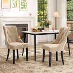 Lot de 4 chaises de salle à manger rembourrées Costway, chaises capitonnées avec dossier à oreilles et pieds en bois massif