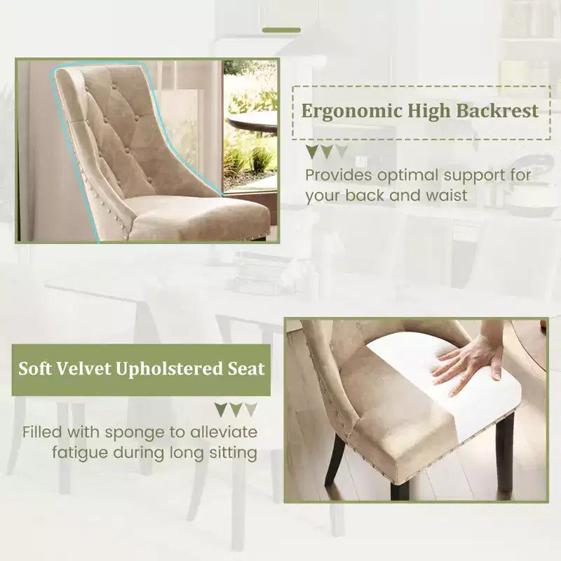 Lot de 4 chaises de salle à manger rembourrées Costway, chaises capitonnées avec dossier à oreilles et pieds en bois massif