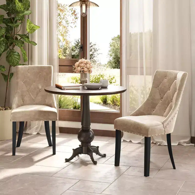 Lot de 4 chaises de salle à manger rembourrées Costway, chaises capitonnées avec dossier à oreilles et pieds en bois massif
