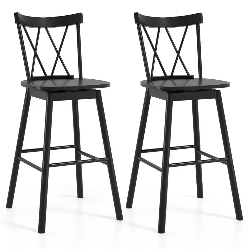 Costway Windsor Lot de 4 Tabourets de Bar 74 cm Pivotants Chaises de Salle à Manger en Bois de Caoutchouc Siège Spacieux Noir