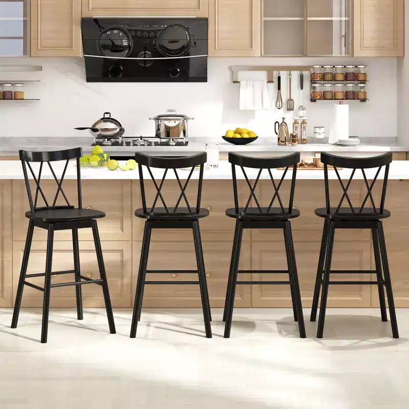 Costway Windsor Lot de 4 Tabourets de Bar 74 cm Pivotants Chaises de Salle à Manger en Bois de Caoutchouc Siège Spacieux Noir