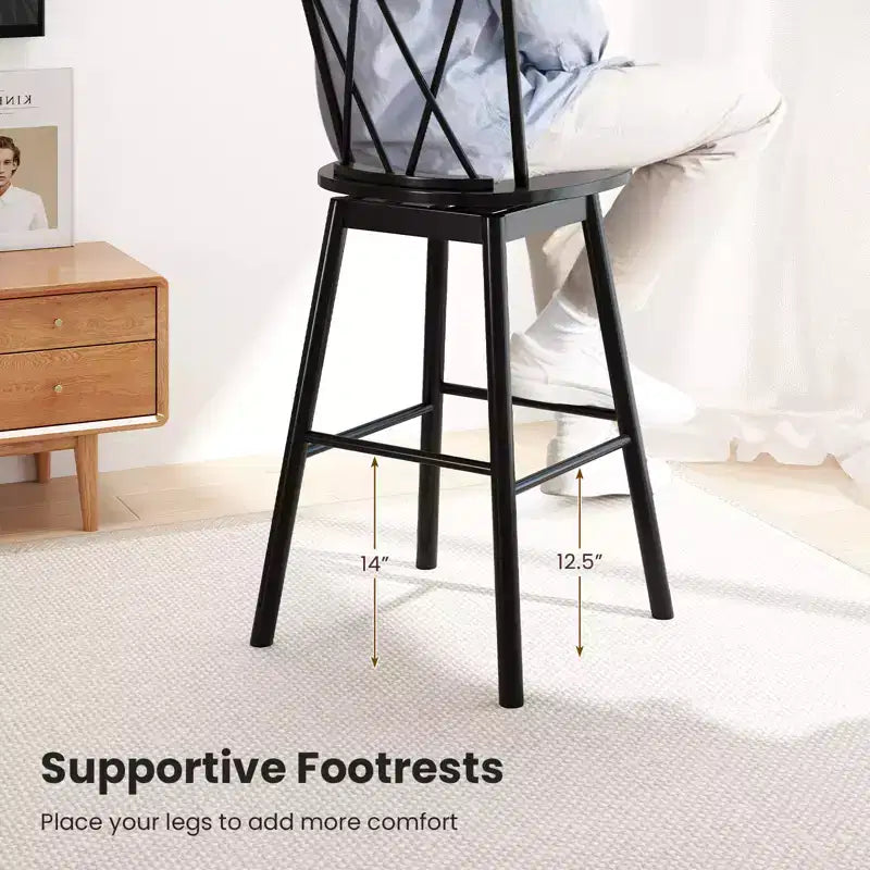 Costway Windsor Lot de 4 Tabourets de Bar 74 cm Pivotants Chaises de Salle à Manger en Bois de Caoutchouc Siège Spacieux Noir