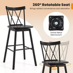 Costway Windsor Lot de 4 Tabourets de Bar 74 cm Pivotants Chaises de Salle à Manger en Bois de Caoutchouc Siège Spacieux Noir