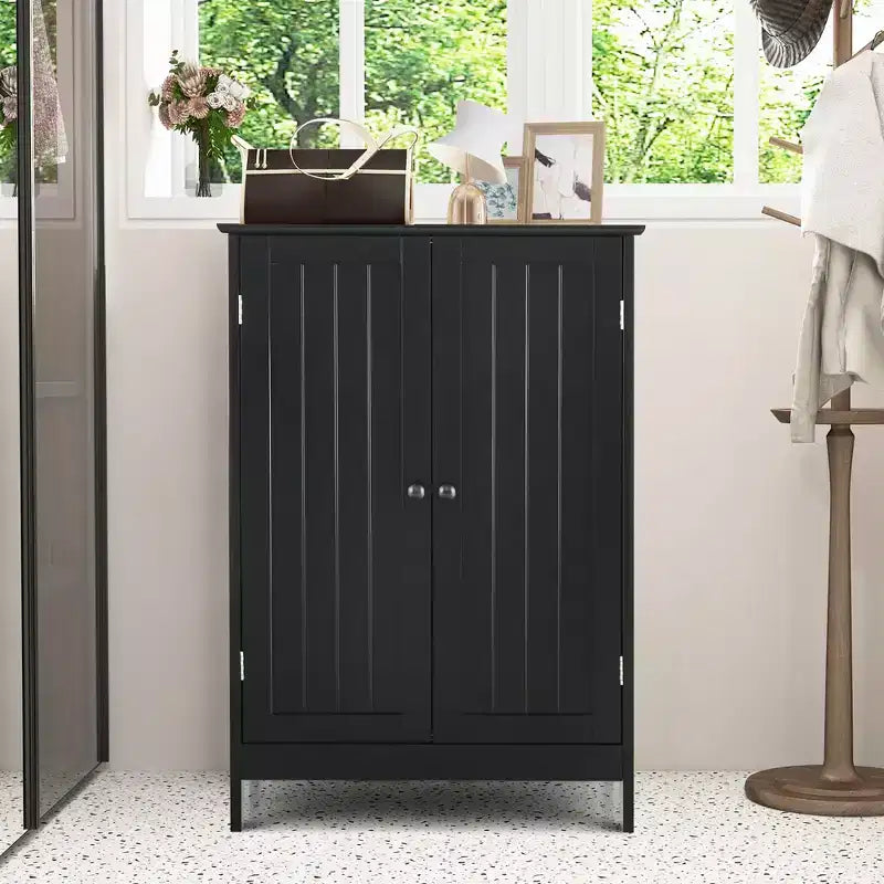 Meuble de rangement de salle de bain Costway, meuble de cuisine à double porte, armoire à chaussures, noir