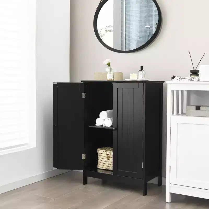 Meuble de rangement de salle de bain Costway, meuble de cuisine à double porte, armoire à chaussures, noir