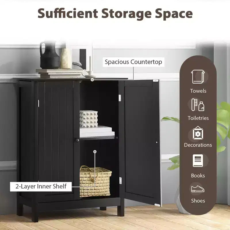 Meuble de rangement de salle de bain Costway, meuble de cuisine à double porte, armoire à chaussures, noir