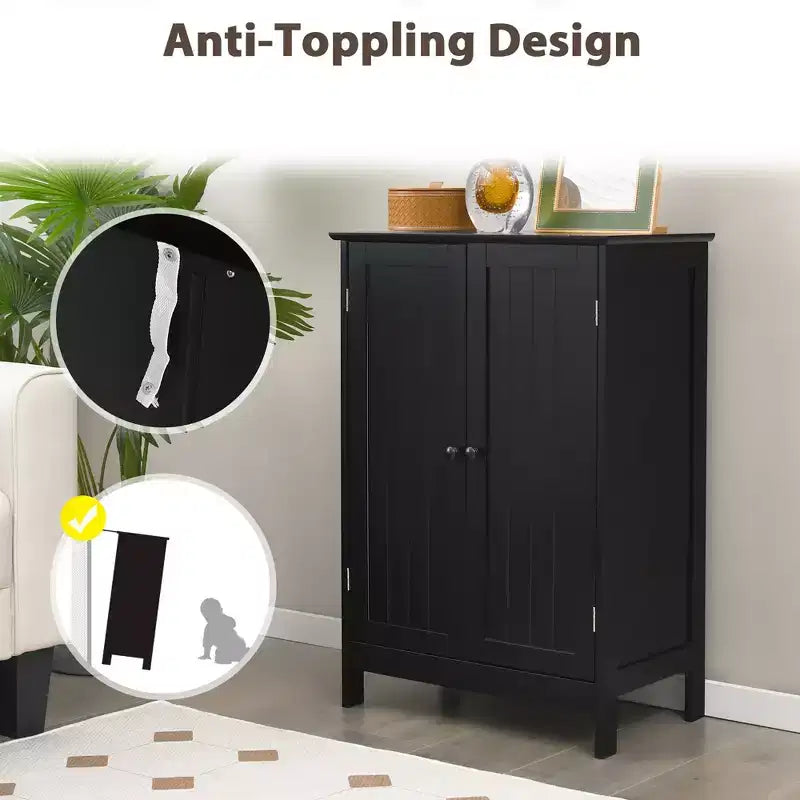 Meuble de rangement de salle de bain Costway, meuble de cuisine à double porte, armoire à chaussures, noir