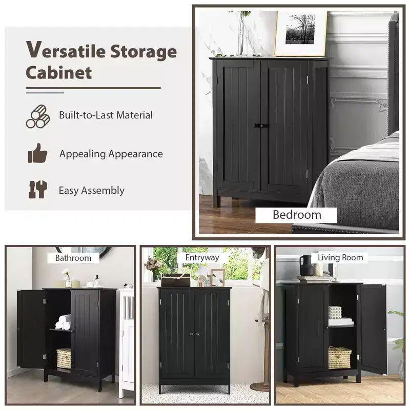 Meuble de rangement de salle de bain Costway, meuble de cuisine à double porte, armoire à chaussures, noir