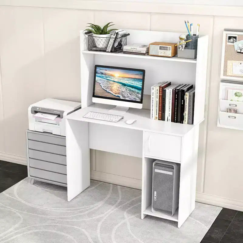 Bureau informatique Costway pour bureau à domicile avec étagère surélevée et 2 étagères ouvertes