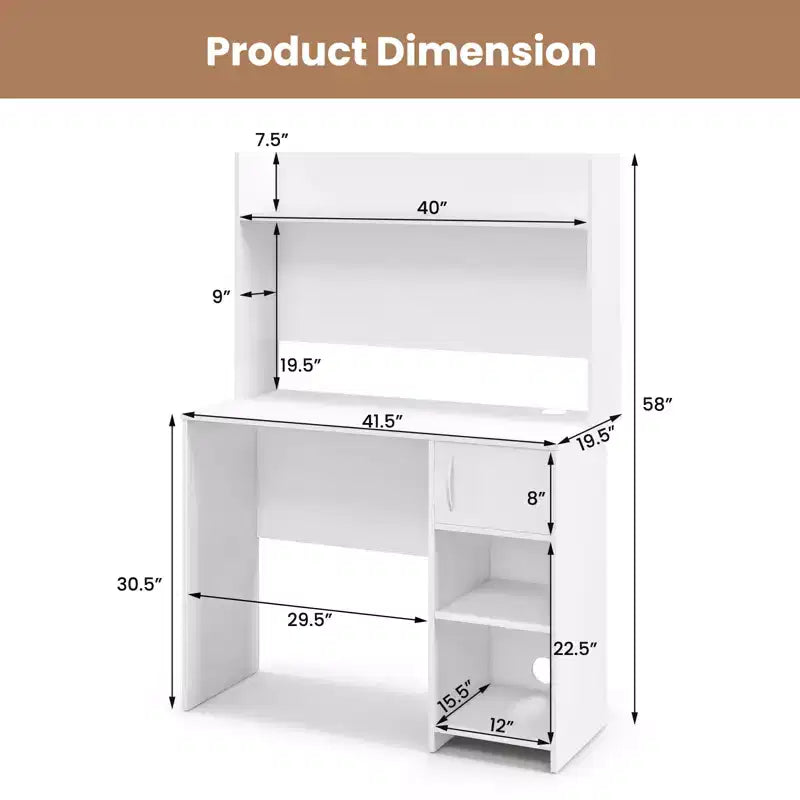 Bureau informatique Costway pour bureau à domicile avec étagère surélevée et 2 étagères ouvertes