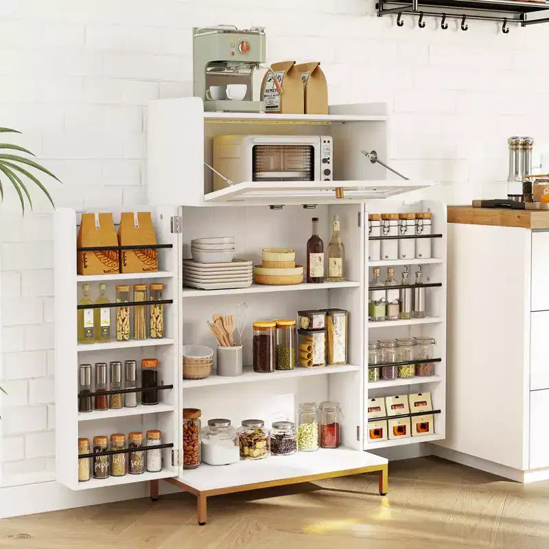 Meuble de cuisine Costway avec prise de courant et lumières LED contrôlées par application, porte basculante en acrylique
