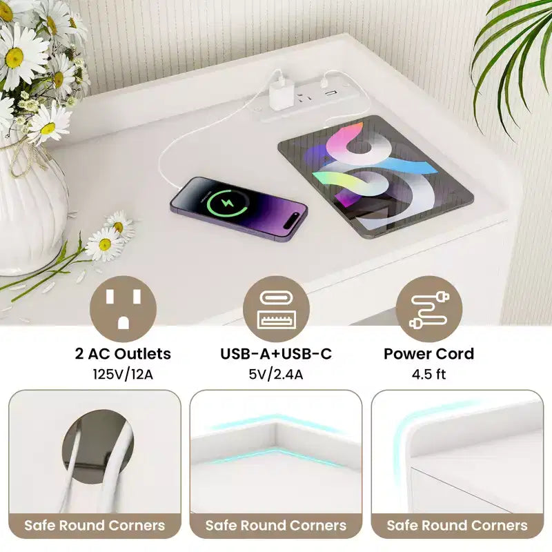 Meuble de cuisine Costway avec prise de courant et lumières LED contrôlées par application, porte basculante en acrylique