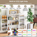 Meuble de cuisine Costway avec prise de courant et lumières LED contrôlées par application, porte basculante en acrylique