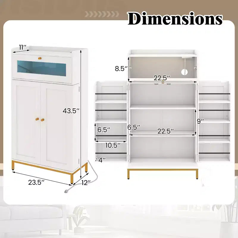 Meuble de cuisine Costway avec prise de courant et lumières LED contrôlées par application, porte basculante en acrylique