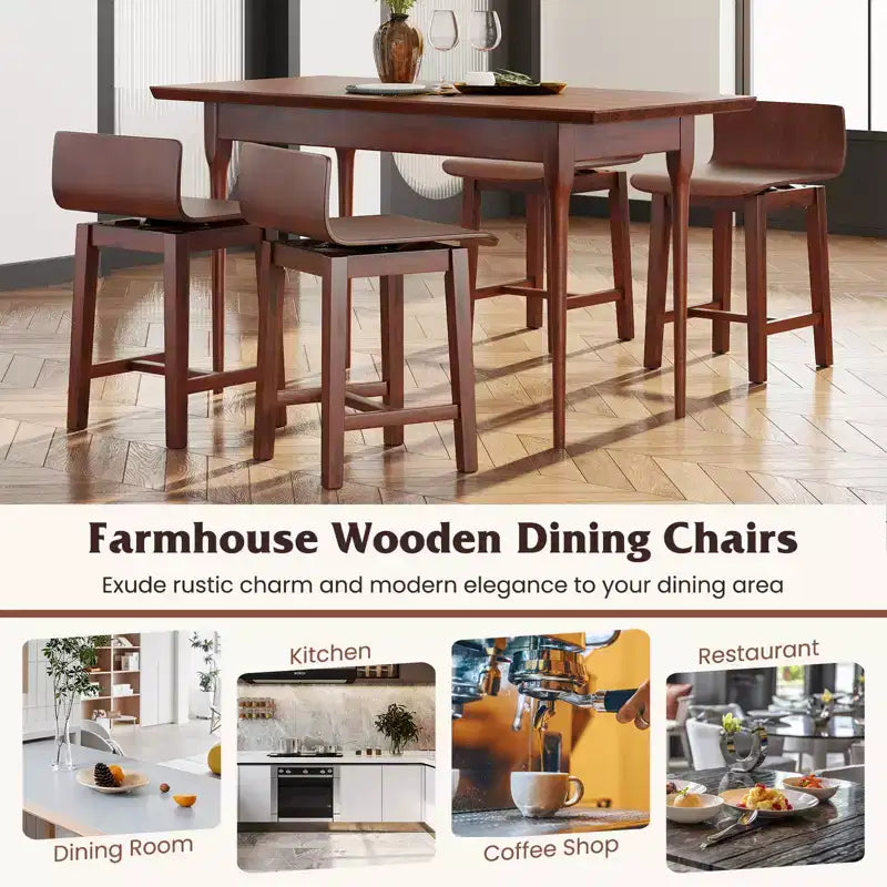 Lot de 4 Chaises de Salle à Manger Pivotantes Costway Chaises de Cuisine de Ferme en Bois Chaises d'Appoint sans Accoudoirs