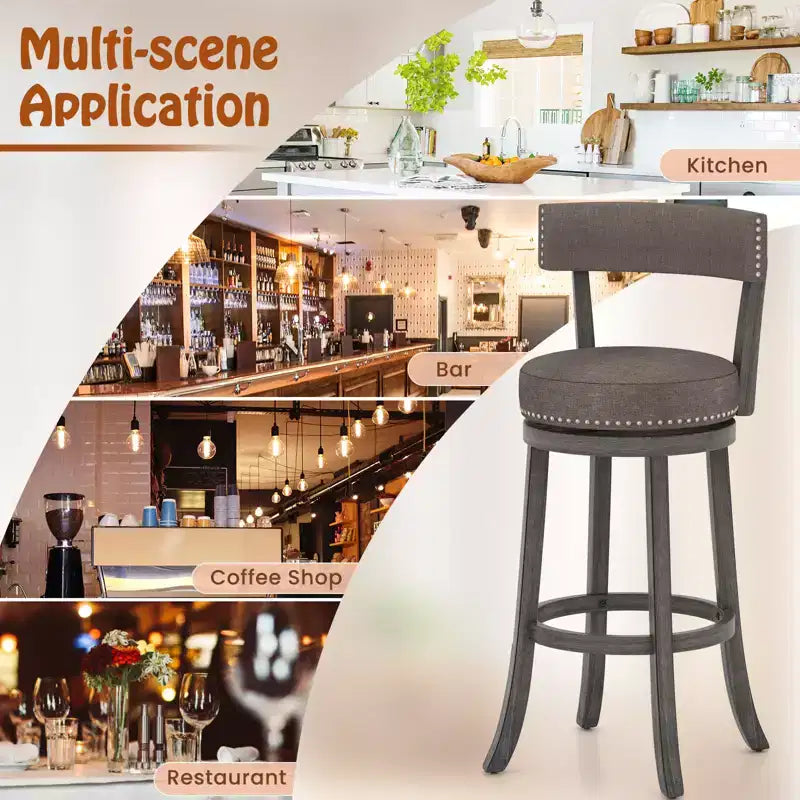 Tabourets de Bar Costway 31 pouces, Lot de 4, avec Siège Pivotant à 360°, Dossier et Assise Rembourrée