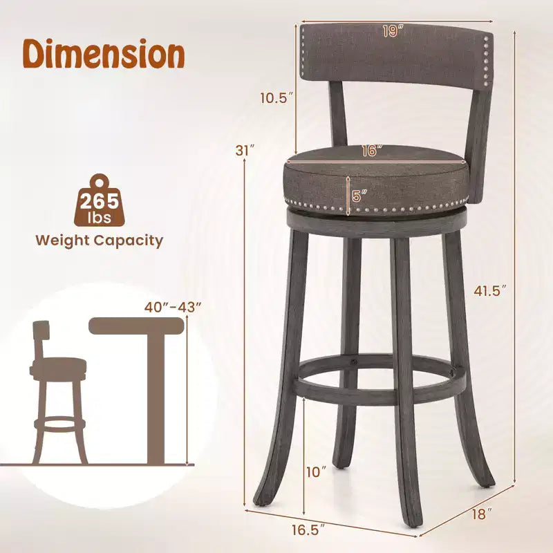 Tabourets de Bar Costway 31 pouces, Lot de 4, avec Siège Pivotant à 360°, Dossier et Assise Rembourrée