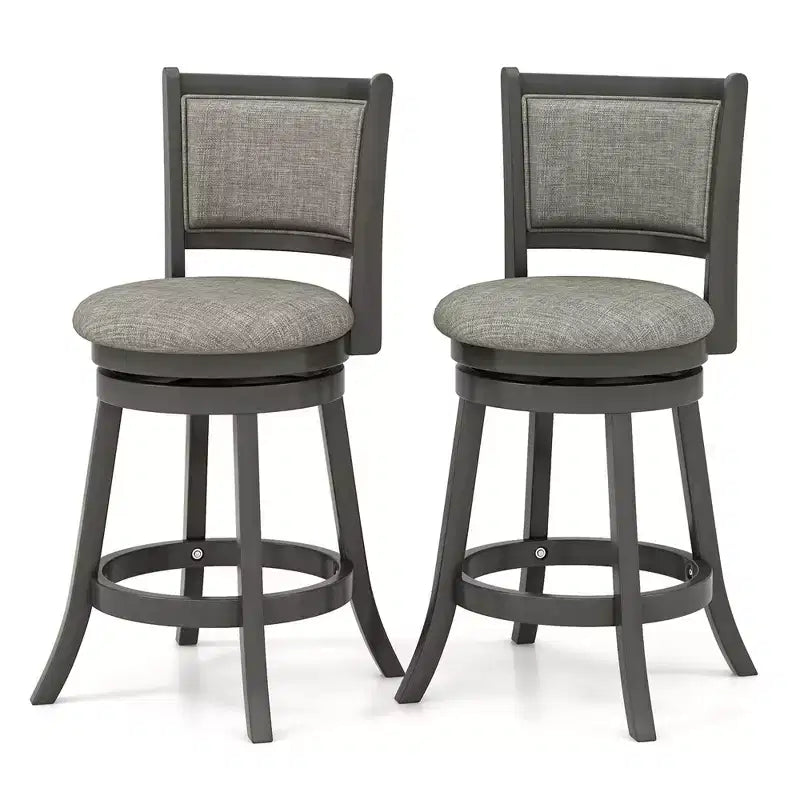 Costway Swivel Bar Stools Set of 2 w/ Soft-padded Back & Seat Sturdy Wooden Frame