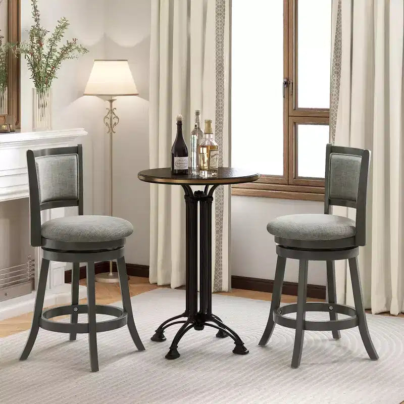 Lot de 2 tabourets de bar pivotants Costway avec dossier et siège rembourrés, cadre en bois robuste