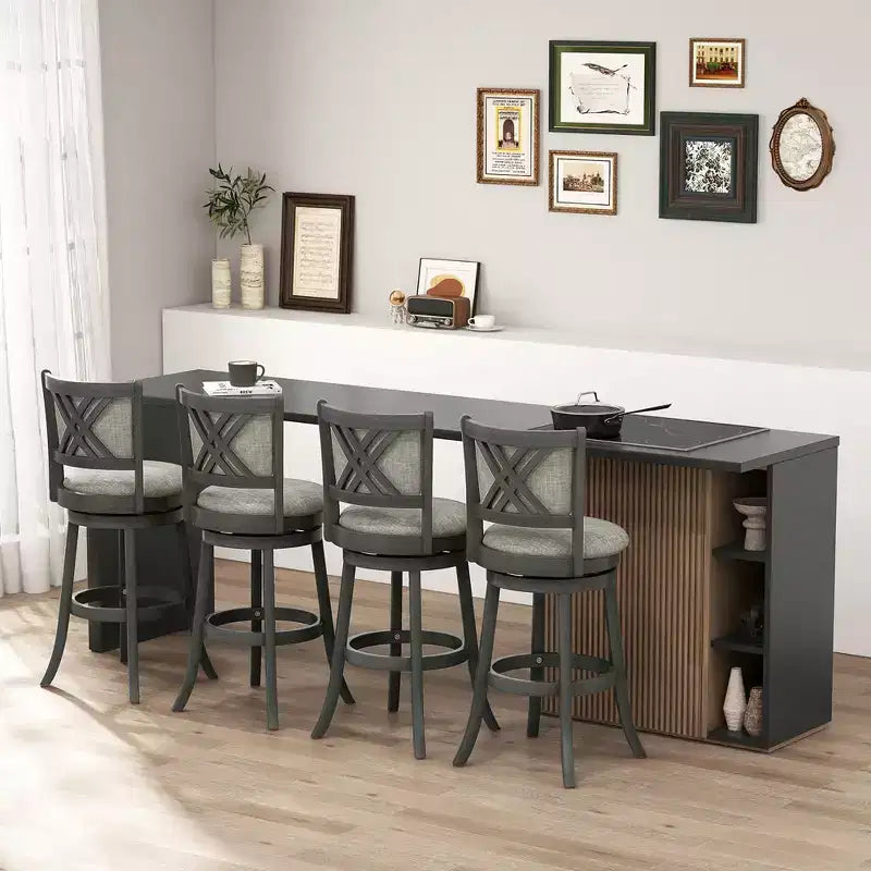 Lot de 2 tabourets de bar pivotants Costway avec dossier et siège rembourrés, cadre en bois robuste