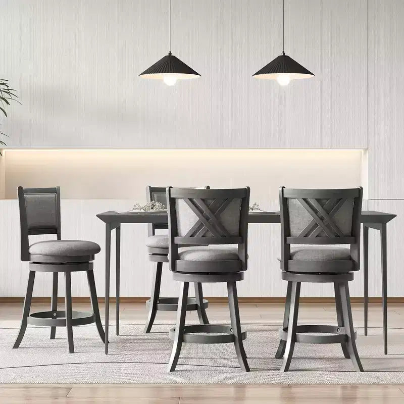 Lot de 2 tabourets de bar pivotants Costway avec dossier et siège rembourrés, cadre en bois robuste