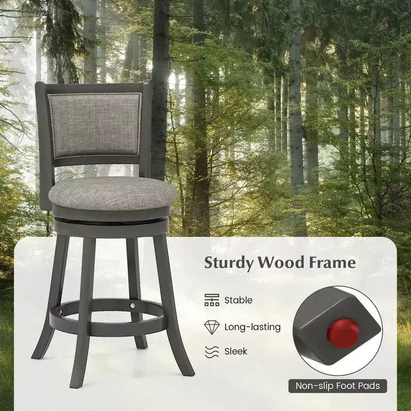 Lot de 2 tabourets de bar pivotants Costway avec dossier et siège rembourrés, cadre en bois robuste