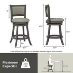 Lot de 2 tabourets de bar pivotants Costway avec dossier et siège rembourrés, cadre en bois robuste