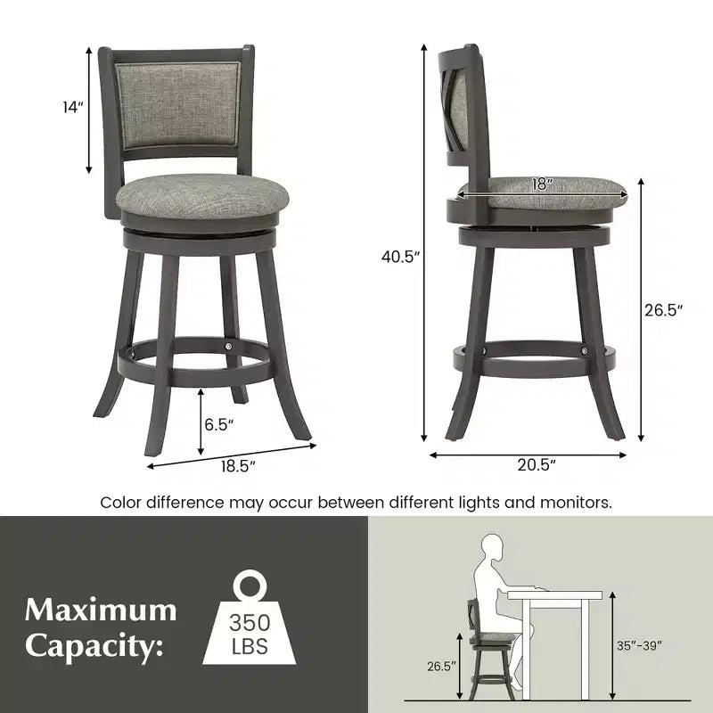 Lot de 2 tabourets de bar pivotants Costway avec dossier et siège rembourrés, cadre en bois robuste