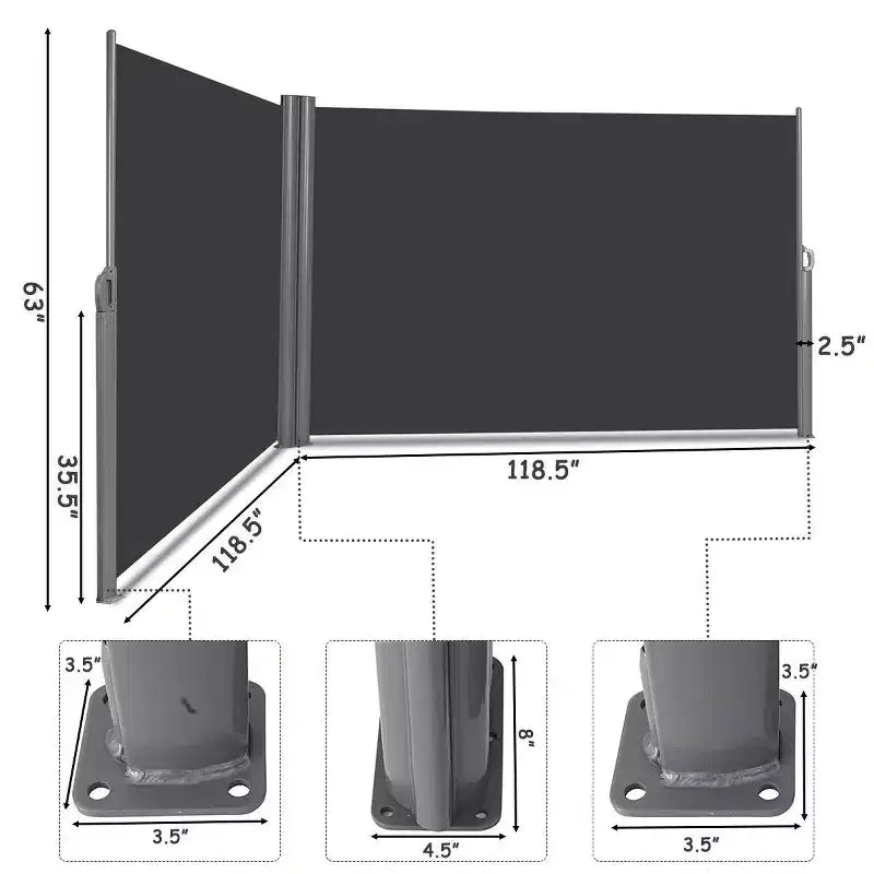 Costway 237x 63 H Brise-vue rétractable double enrouleur pour patio